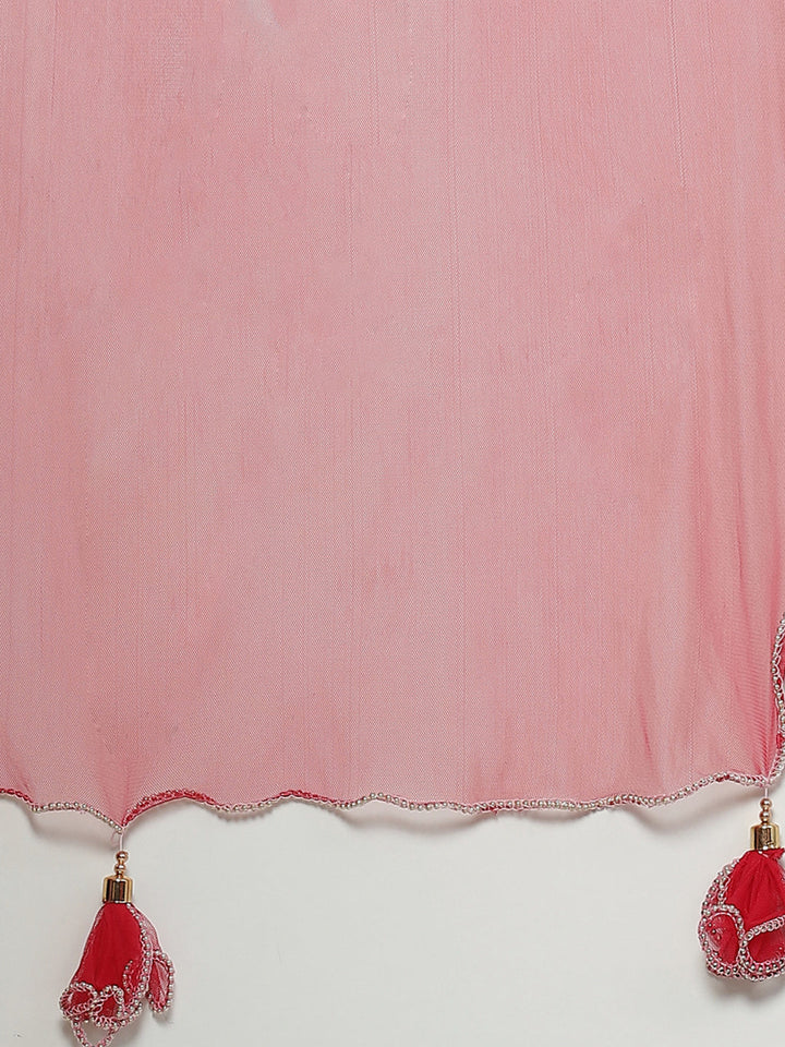 Magenta Thread & Gotta Patti Embroidery Kurta Sharara Set with Net Dupatta & Beads Tassels
