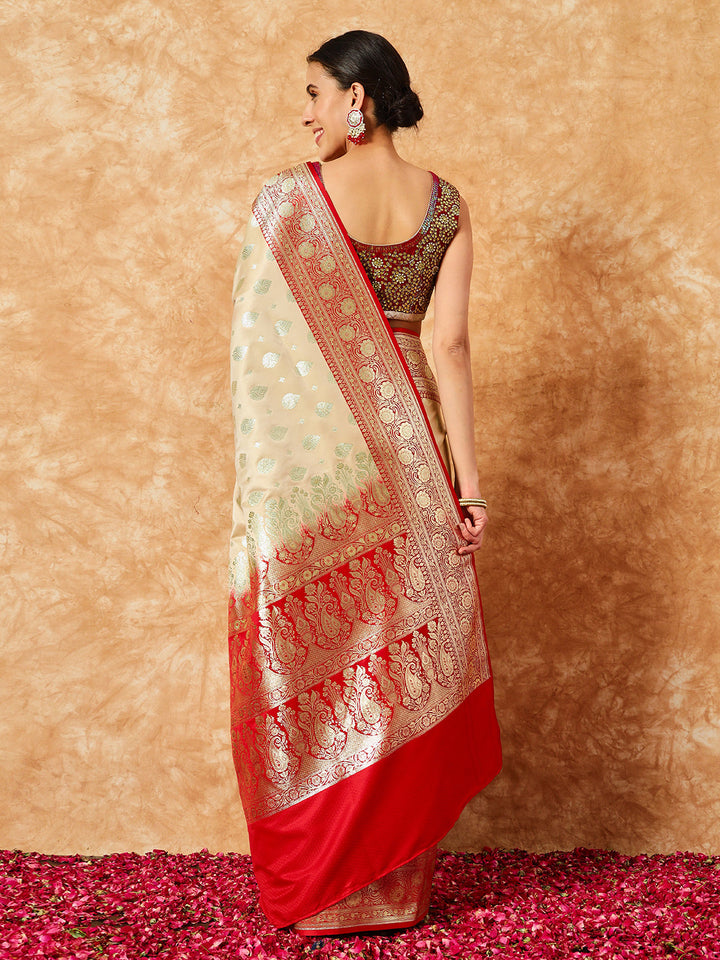 Gold Beige Ethnic Motif Banarasi Silk Traditional Khaitan Saree