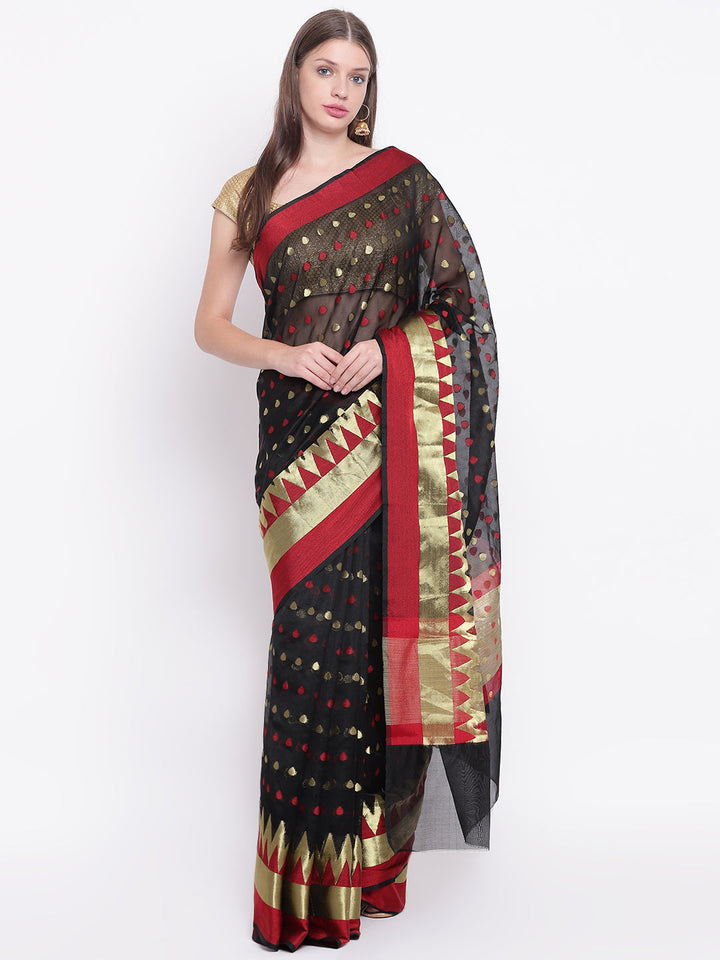 Maheshwari Chanderi Saree with Geometric Zari and Resham Weaving