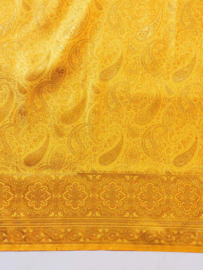 Traditional Banarasi Handloom Silk Saree with Ethnic Zari Paisley Weaving & Jhalar Pallu