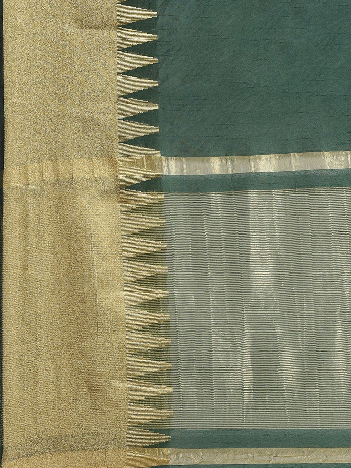 Kanjiwaram Dupion Silk Saree with Ethnic Temple Weaving Gold Zari Broad Border