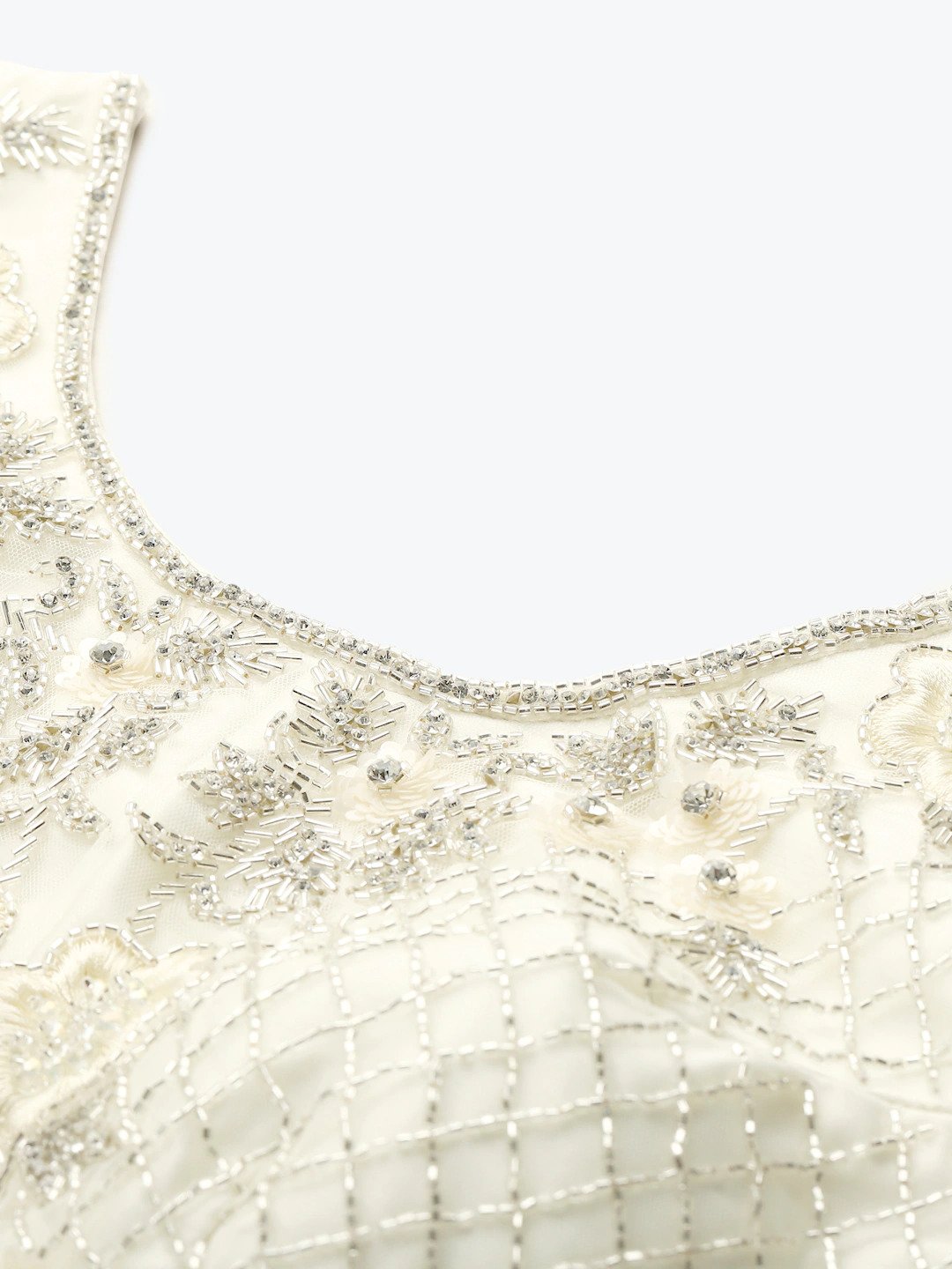Ivory Embellished Lehenga Set with Silver Cutdana Embroidery Blouse & Net Dupatta