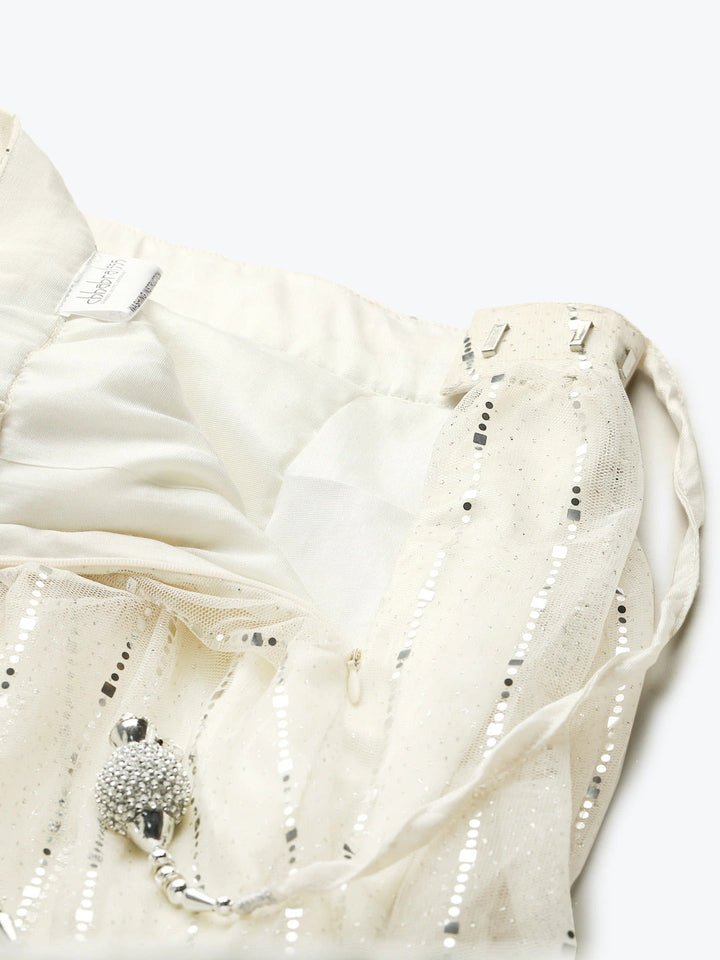 Ivory Embellished Lehenga Set with Silver Cutdana Embroidery Blouse & Net Dupatta