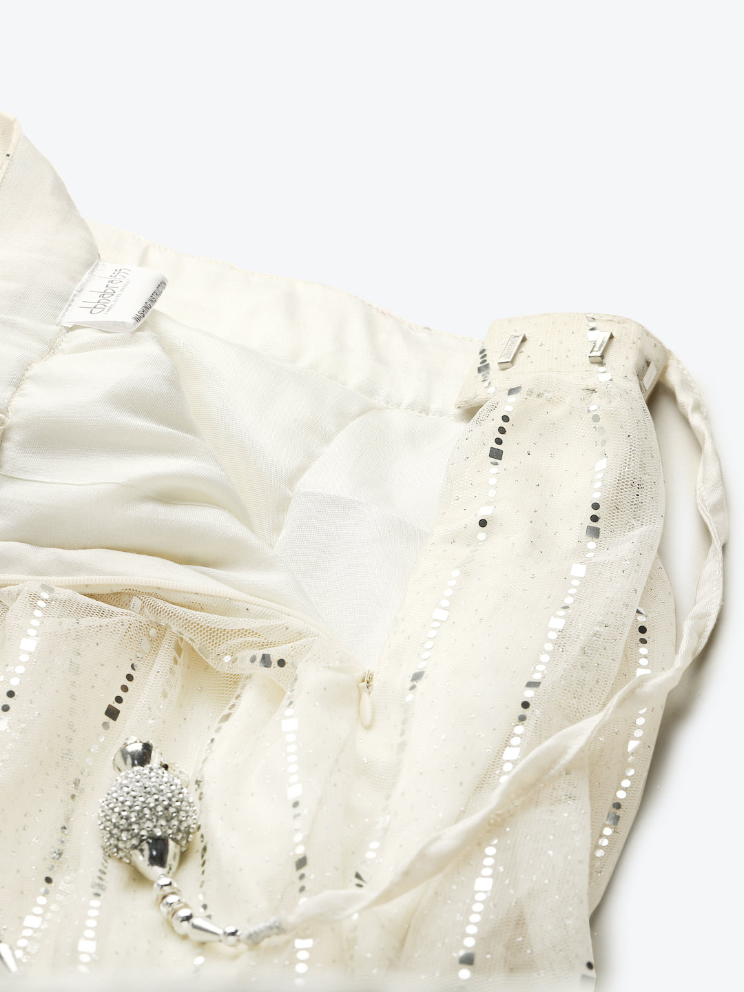 Ivory Embellished Lehenga Set with Silver Cutdana Embroidery Blouse & Net Dupatta