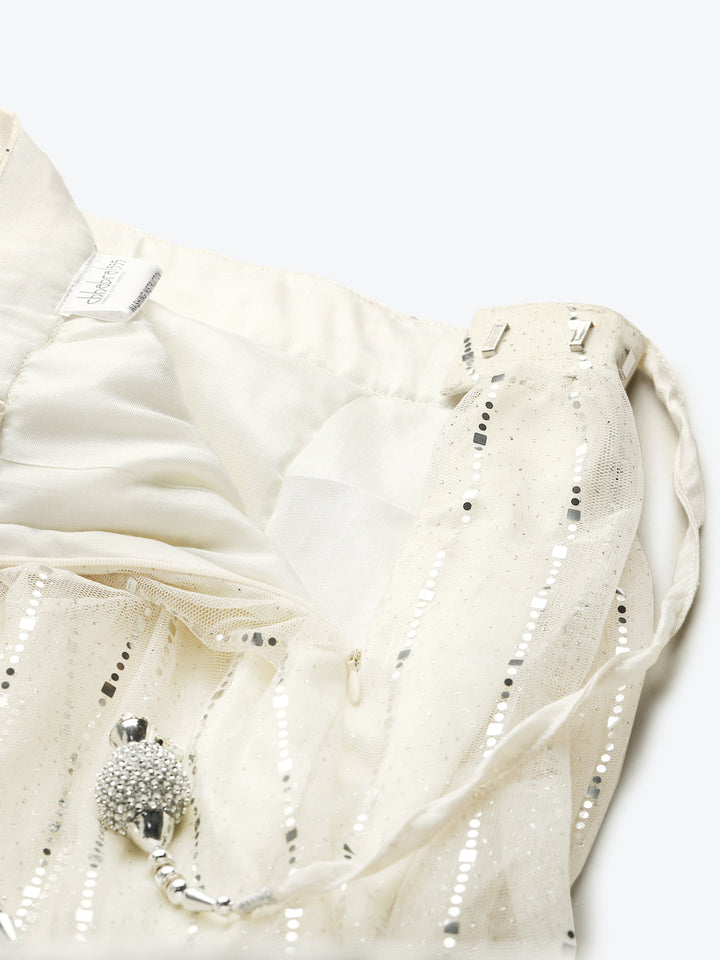 Ivory Embellished Lehenga Set with Silver Cutdana Embroidery Blouse & Net Dupatta