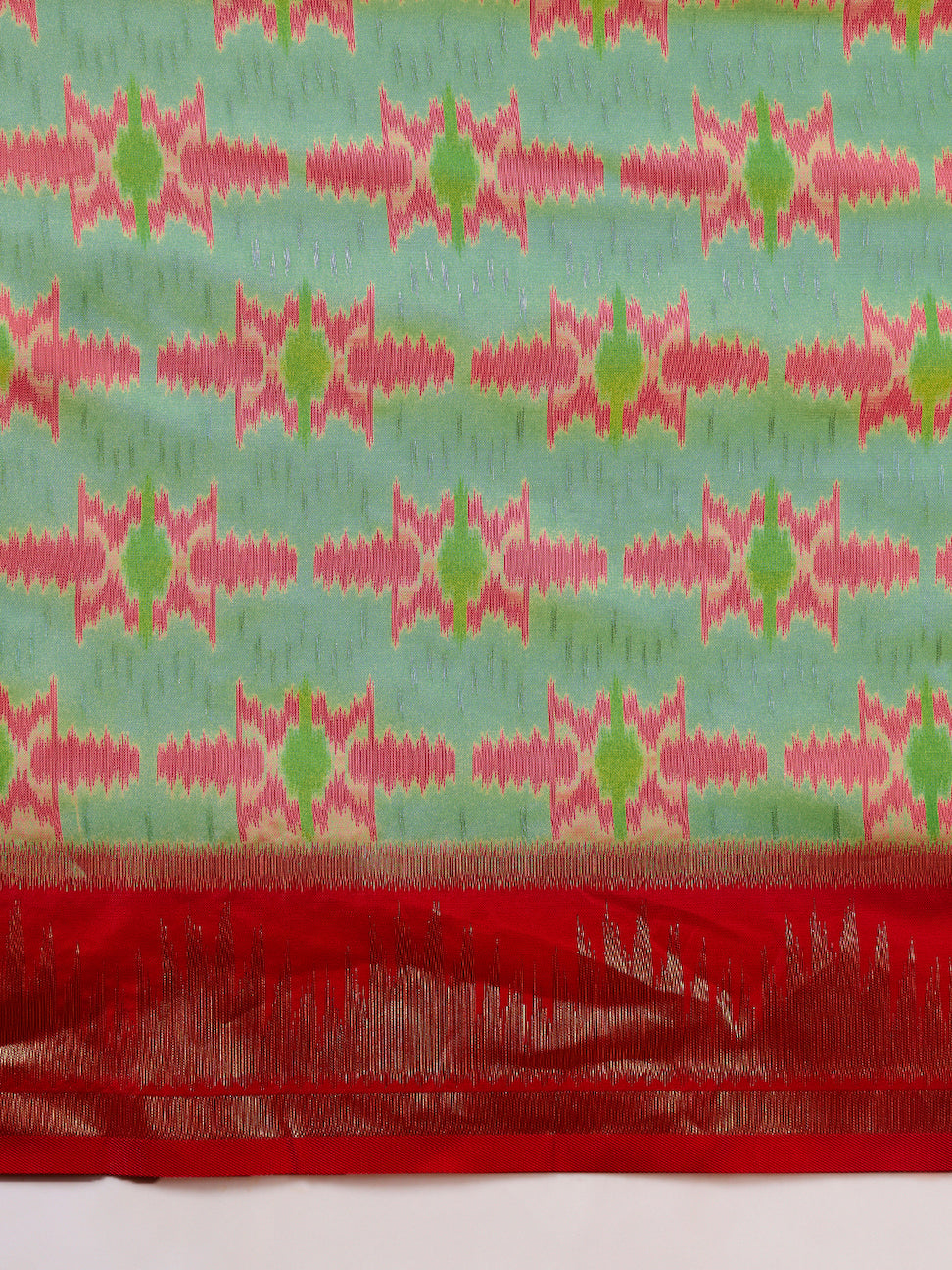 Ikat Pochampally Silk Saree with Meenakari Weaving & Contrast Temple Border