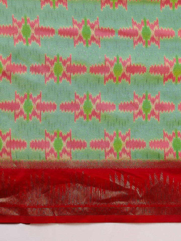 Ikat Pochampally Silk Saree with Meenakari Weaving & Contrast Temple Border