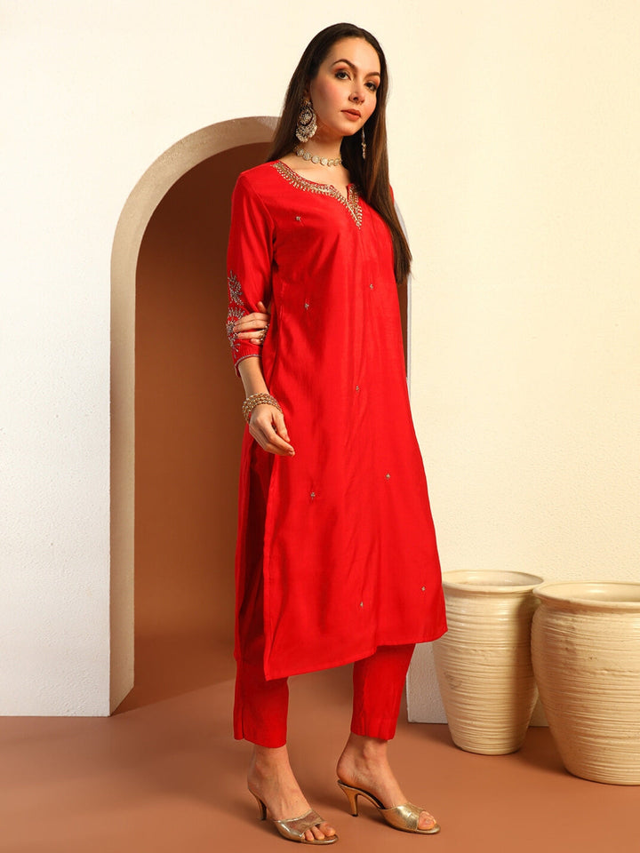 Zardozi Sequin Embroidered Kurta Set with Stylized Sleeves & Banarasi Handloom Dupatta