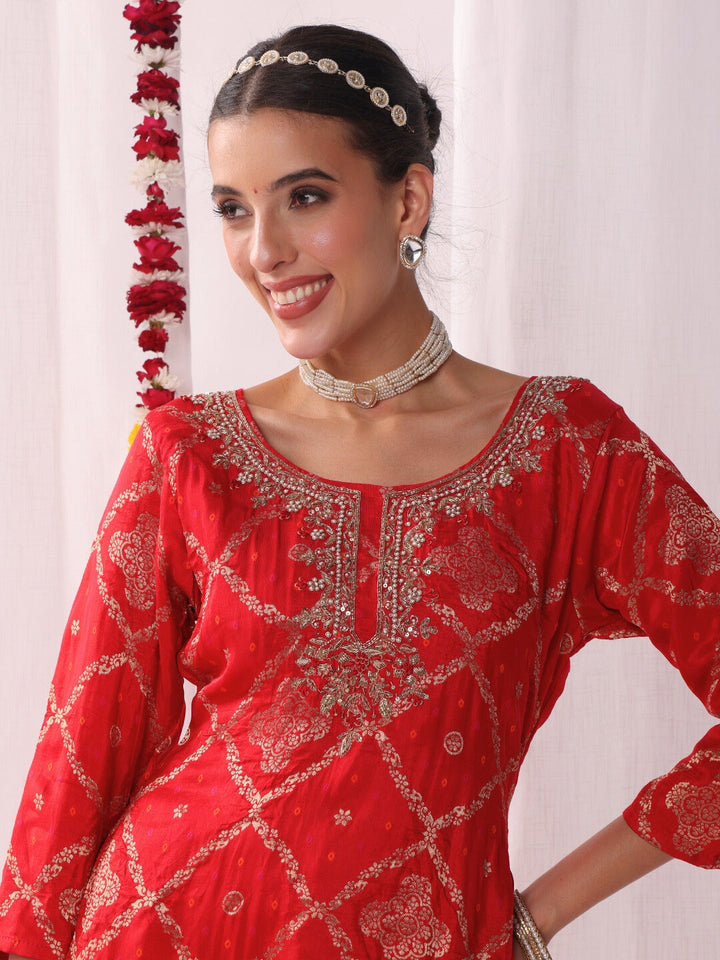 Aari Embroidery Gharchola Woven Kurta Set