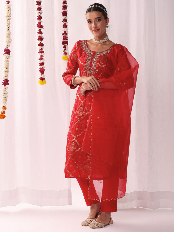 Aari Embroidery Gharchola Woven Kurta Set