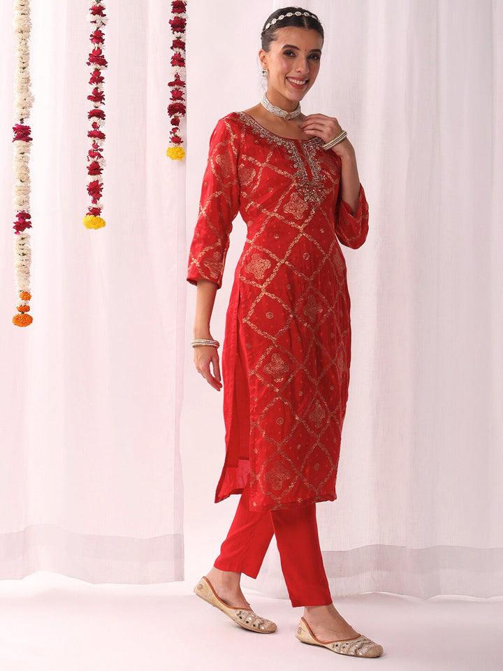 Aari Embroidery Gharchola Woven Kurta Set