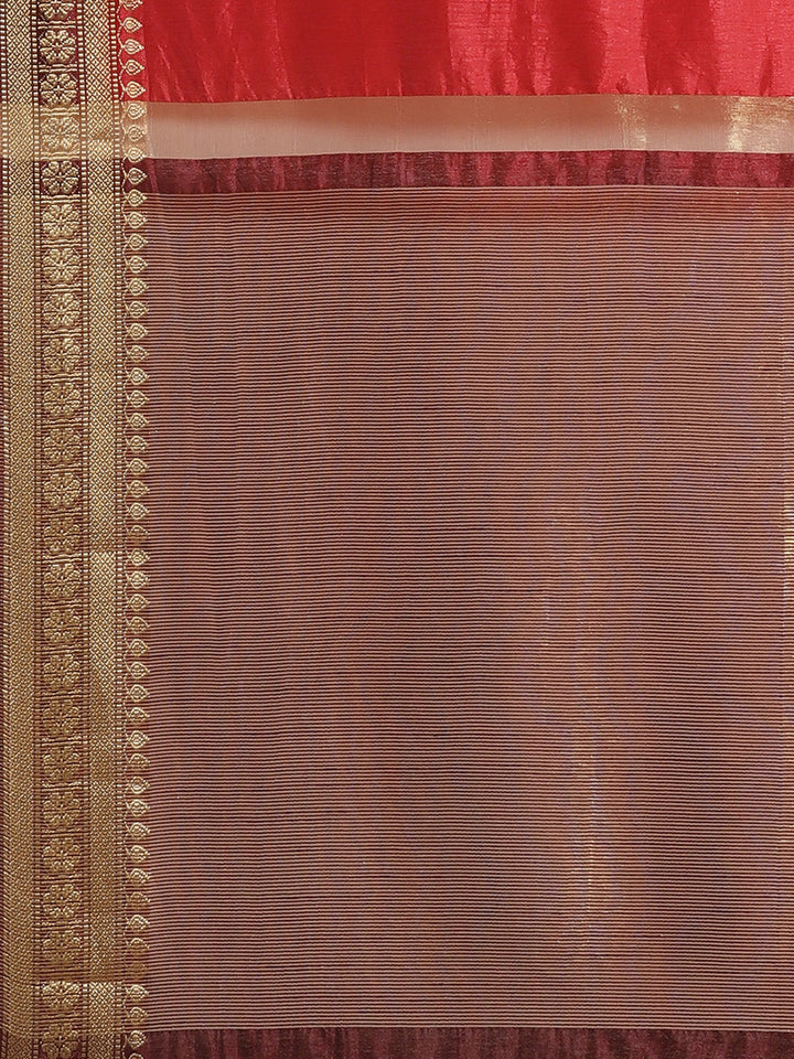 Mysore Silk Saree with Contrast Zari Floral Motif Weaving Border