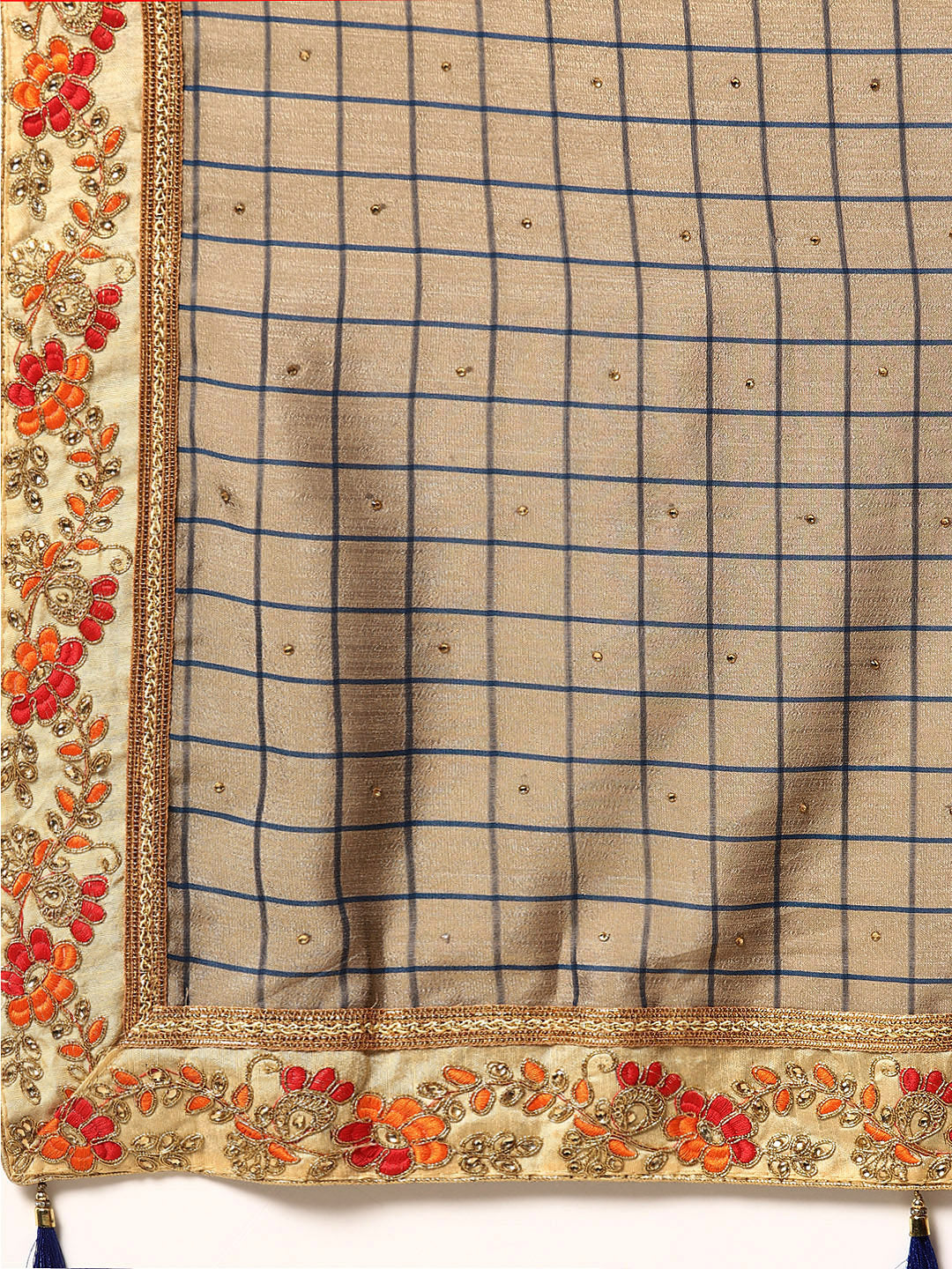Embellished Crepe Checked Saree with Zari Resham Embroidery