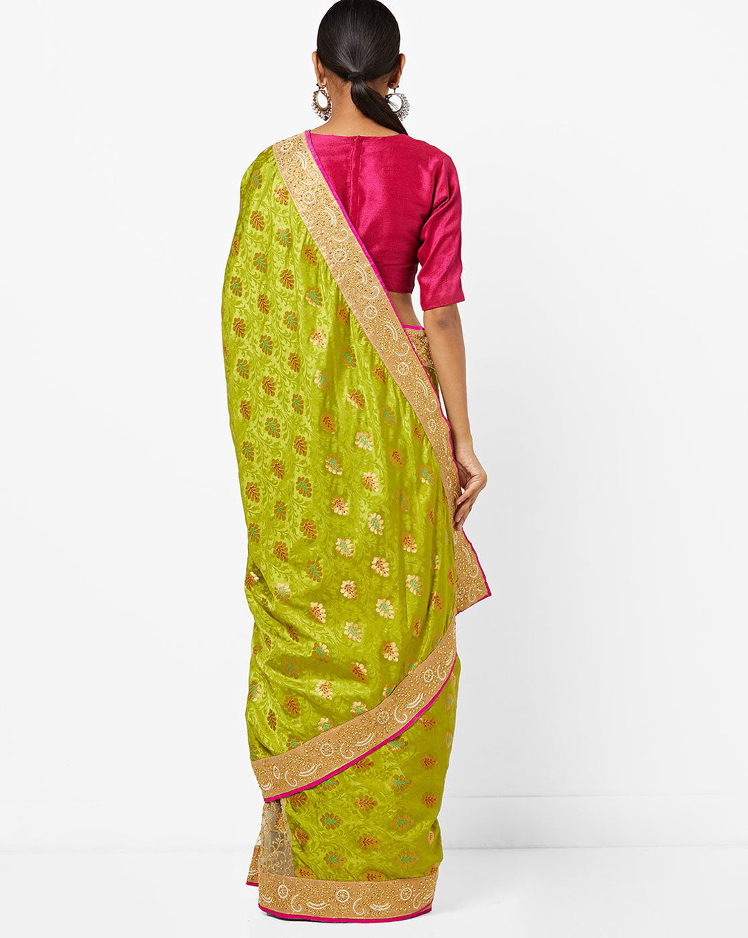 Half and Half  Silk Jamdani Saree with Jacquard Pallu and Embroidered Paneled Pleats