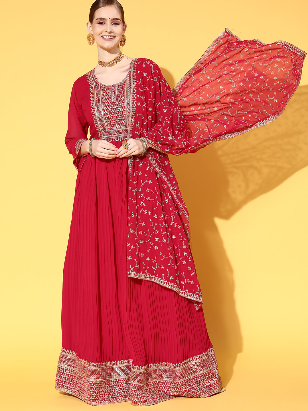 Made to Measure Fuchsia Pleated Georgette Anarkali Gown