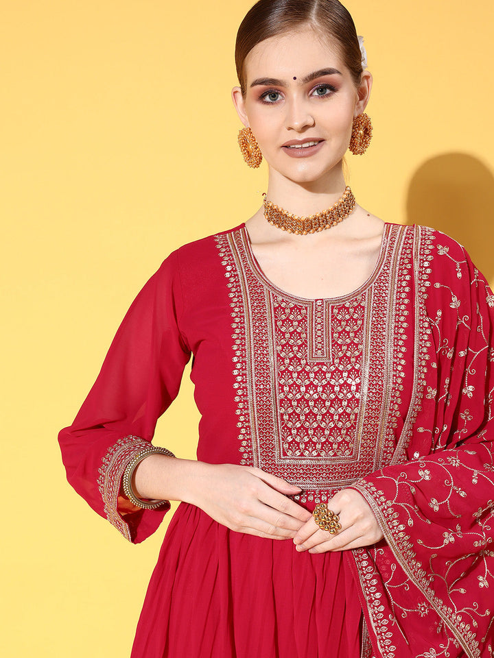Made to Measure Fuchsia Pleated Georgette Anarkali Gown