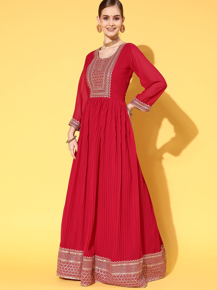 Made to Measure Fuchsia Pleated Georgette Anarkali Gown