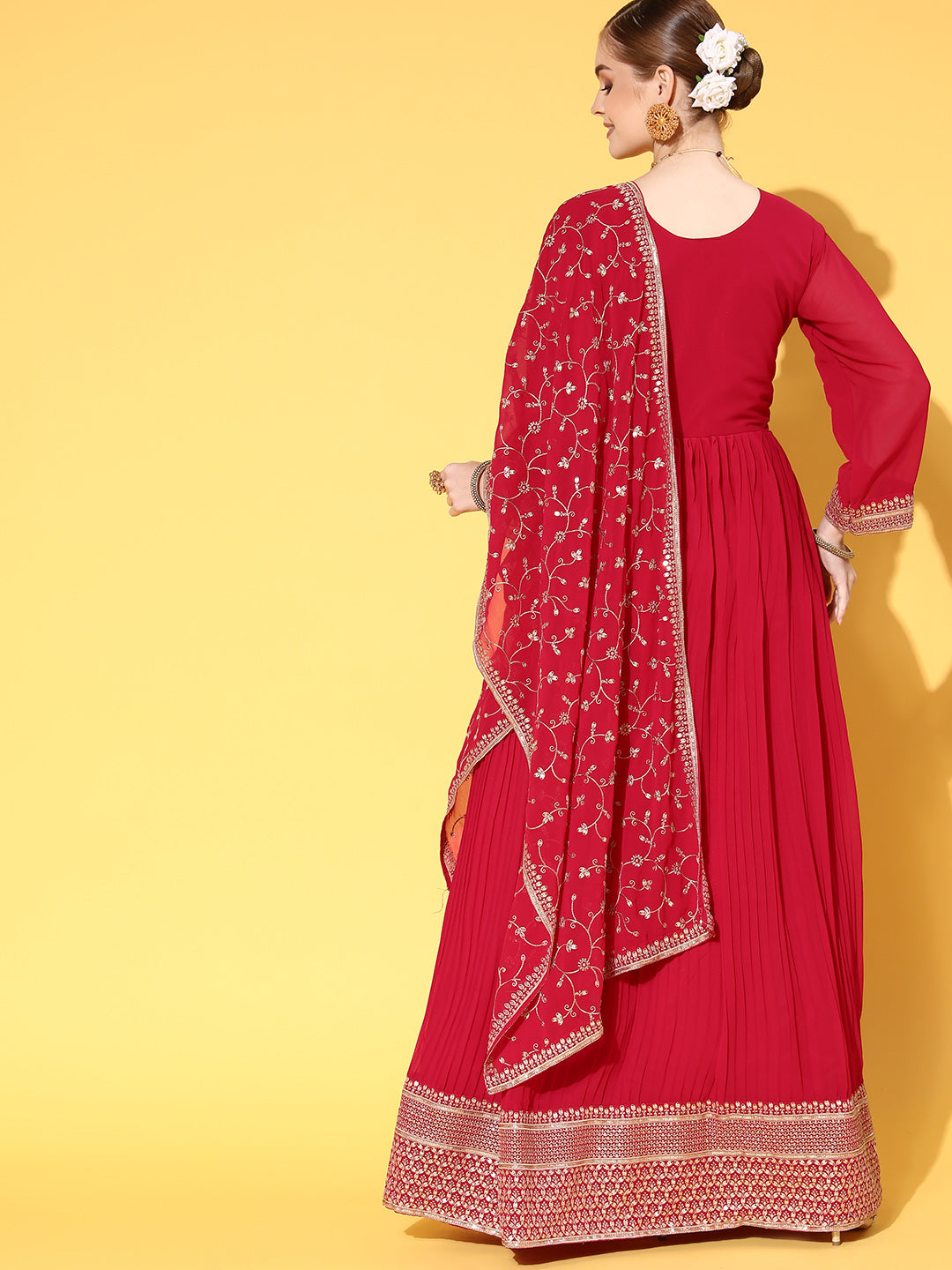 Made to Measure Fuchsia Pleated Georgette Anarkali Gown