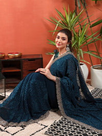 Chhabra 555 Floral Paisley Resham Embroidery Saree with Crystal Embellished Scalloped Border 