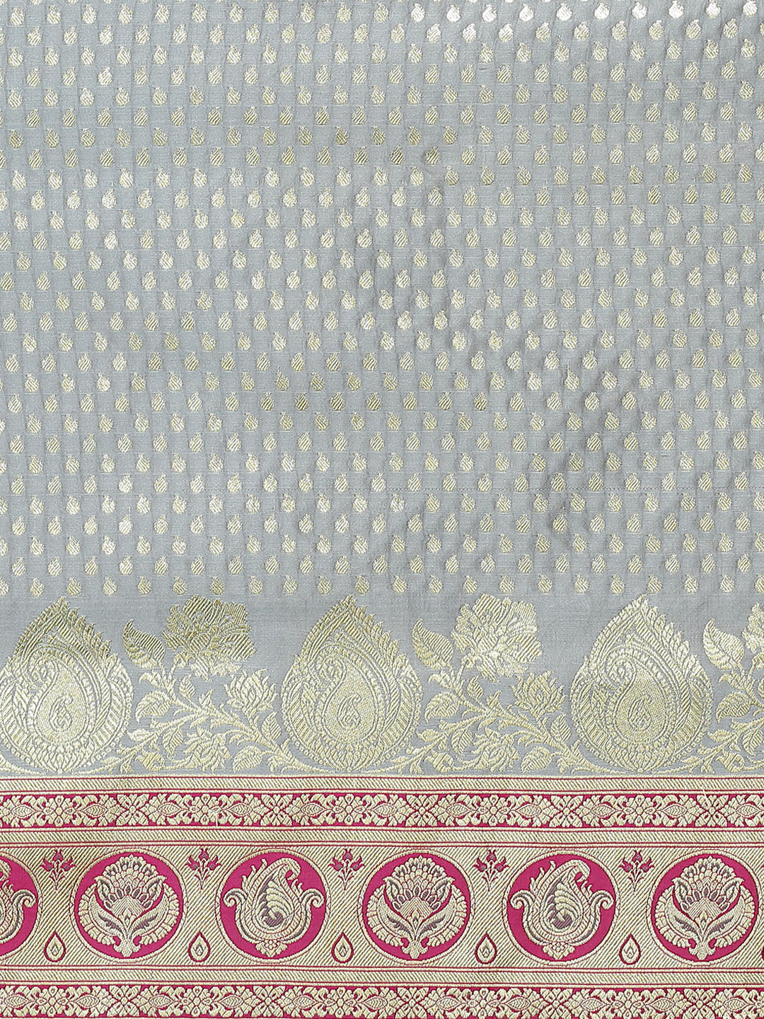 Grey Banarasi Silk Saree With Embellished Heavy Zari Paisley Weave