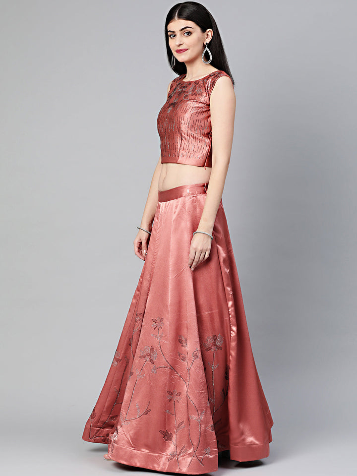 Crystal Embellished Crop Top Lehenga Choli in Geometric Pattern