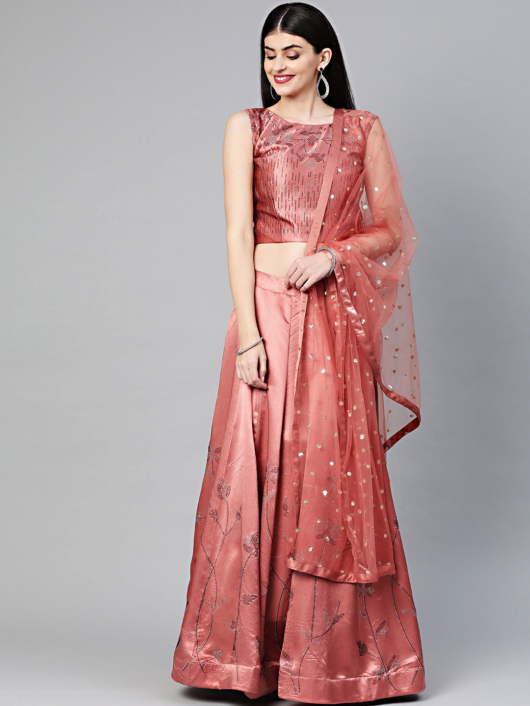 Crystal Embellished Crop Top Lehenga Choli in Geometric Pattern