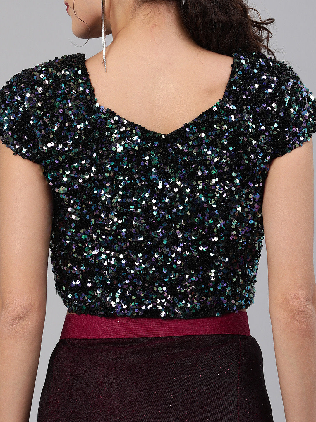Ruffled Pre-Stitched Ombre Saree with Frills and Black Sequin Blouse