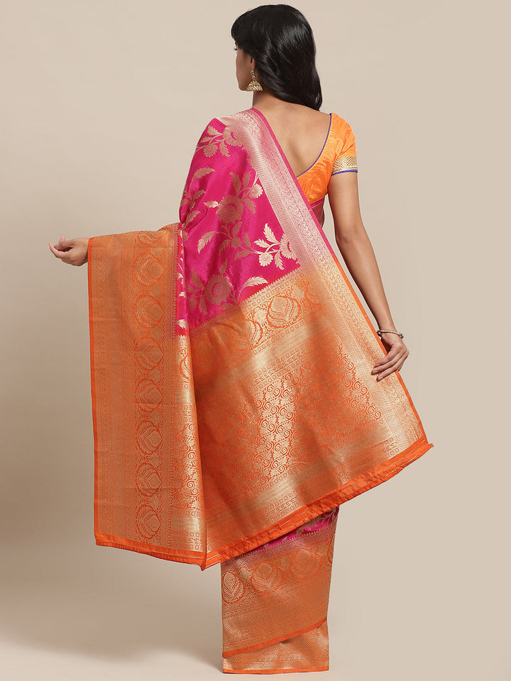 Traditional Checked Banarasi Jute Silk Saree with Oxidised Zari and contrast border