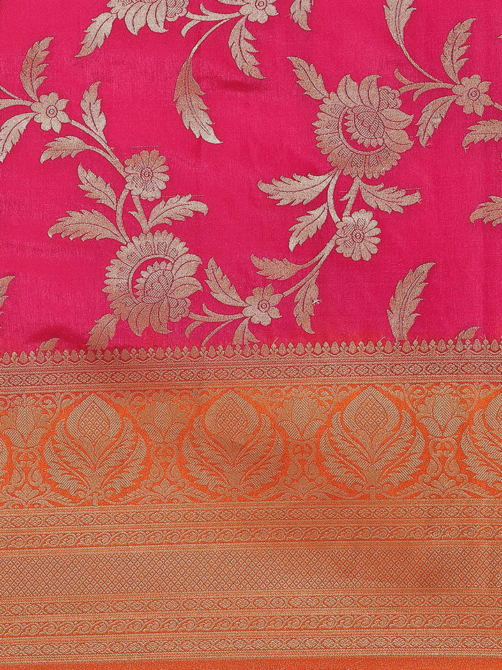 Traditional Checked Banarasi Jute Silk Saree with Oxidised Zari and contrast border