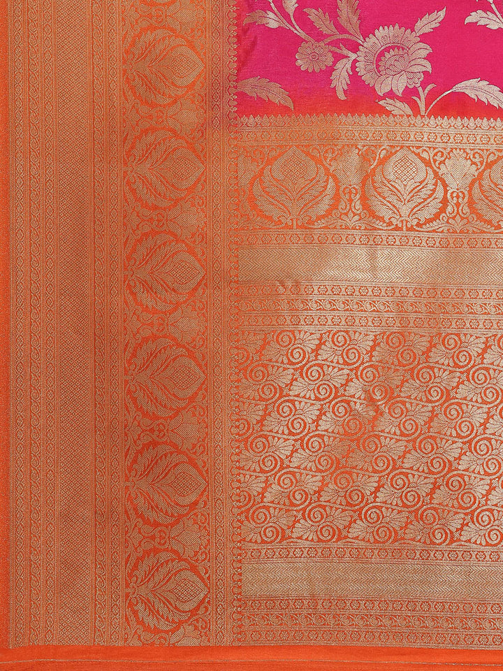 Traditional Checked Banarasi Jute Silk Saree with Oxidised Zari and contrast border