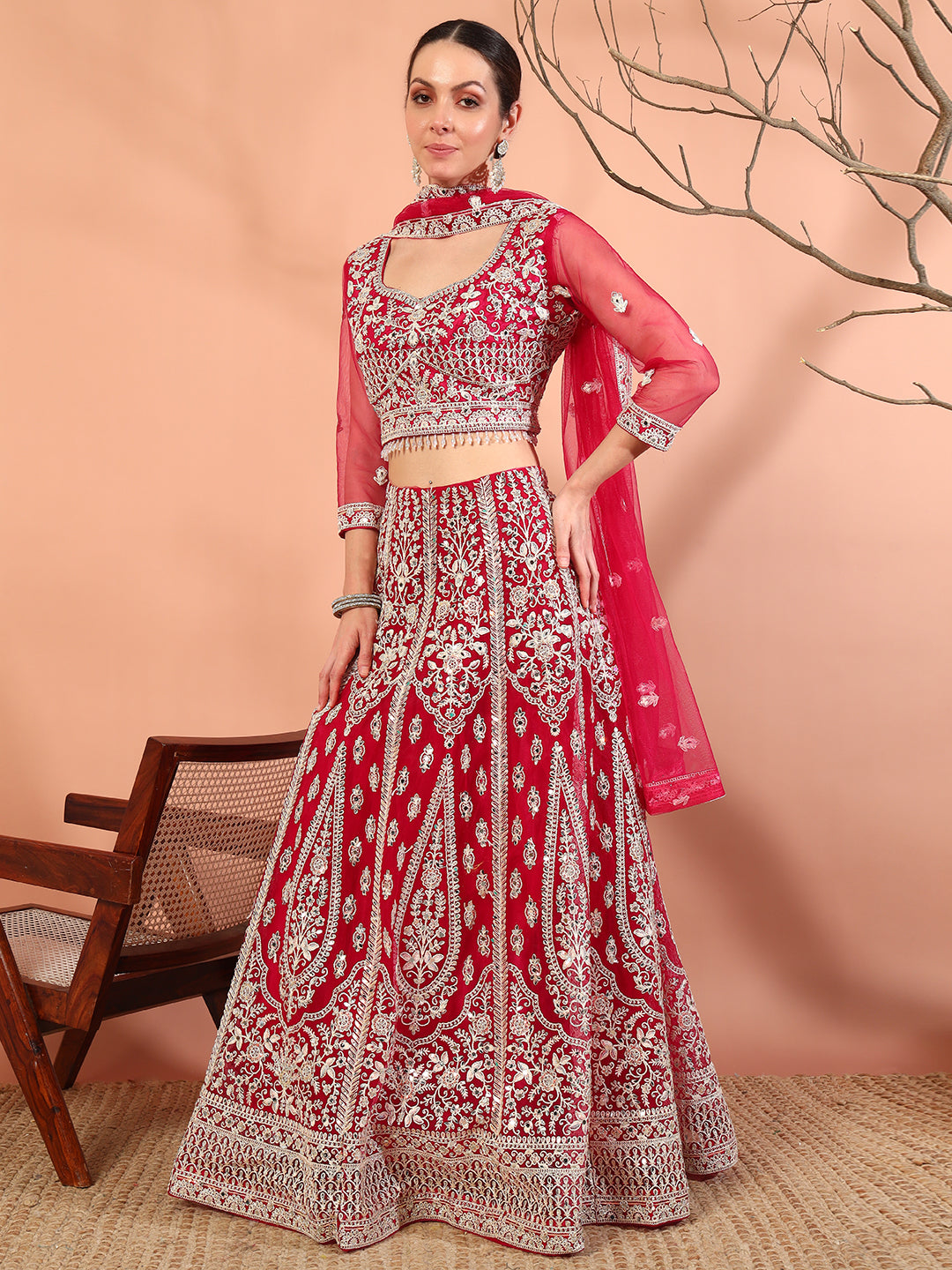 Chhabra 555 Festive Thread Embroidery & Mirror Work Tasseled Lehenga Set with Paisley Motifs 