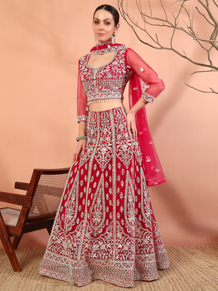 Chhabra 555 Festive Thread Embroidery & Mirror Work Tasseled Lehenga Set with Paisley Motifs 