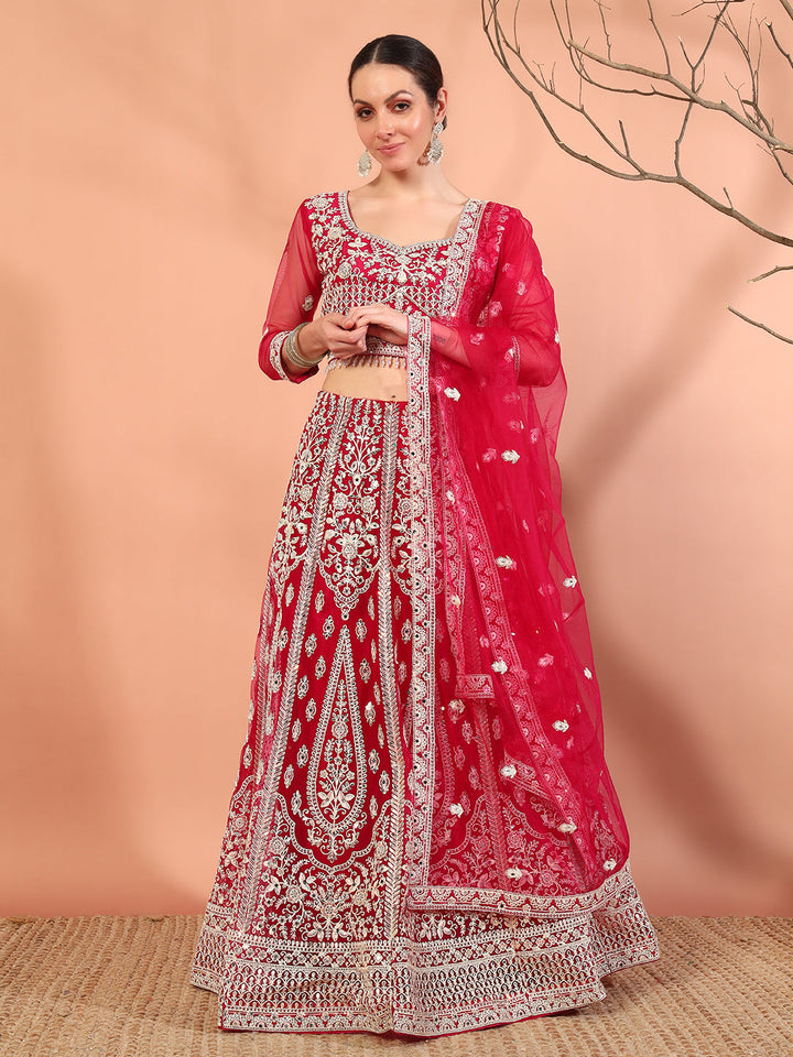 Festive Thread Embroidery & Mirror Work Tasseled Lehenga Set with Paisley Motifs