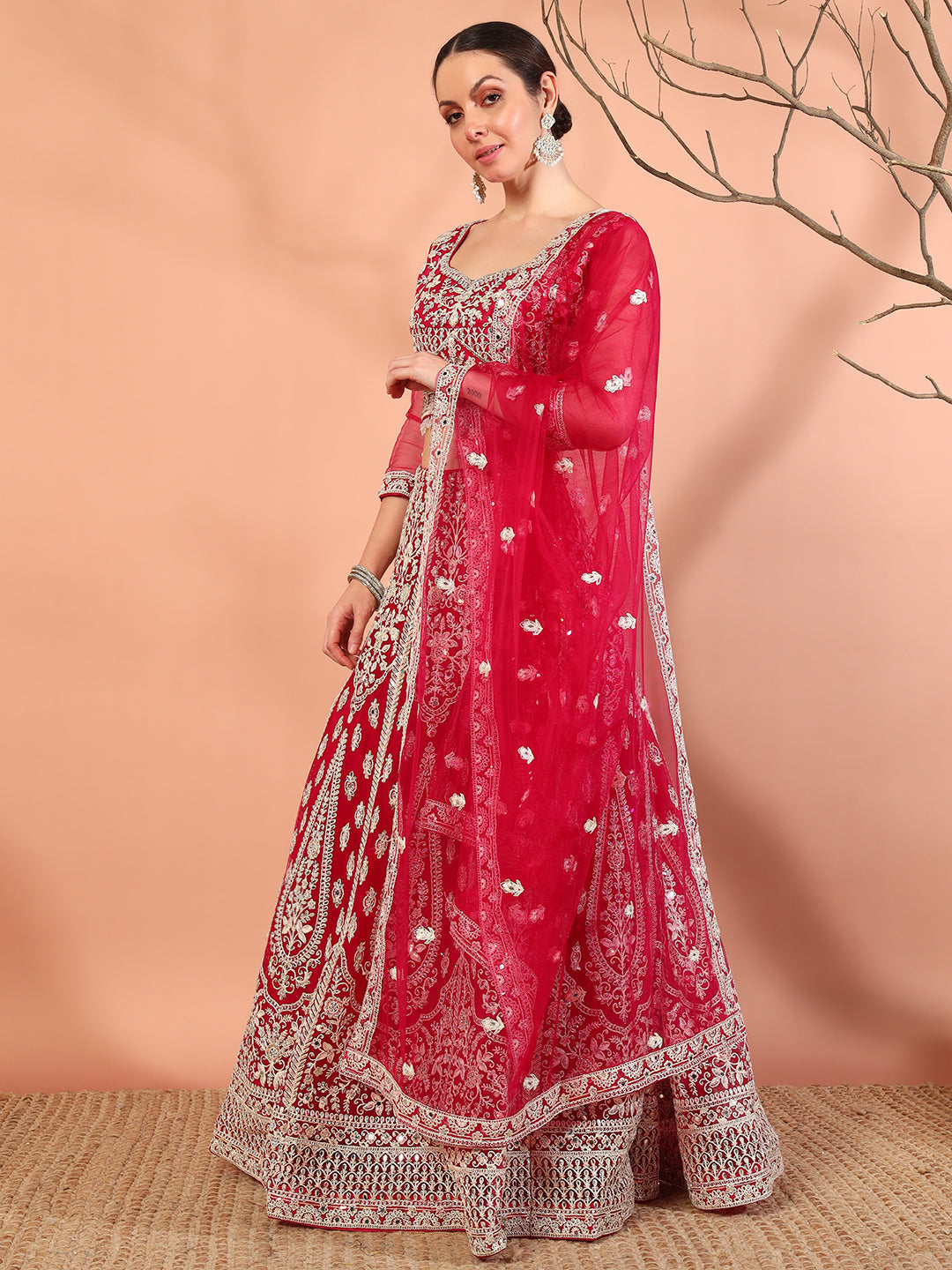 Festive Thread Embroidery & Mirror Work Tasseled Lehenga Set with Paisley Motifs