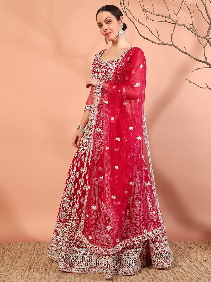 Festive Thread Embroidery & Mirror Work Tasseled Lehenga Set with Paisley Motifs