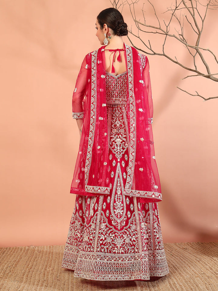 Festive Thread Embroidery & Mirror Work Tasseled Lehenga Set with Paisley Motifs