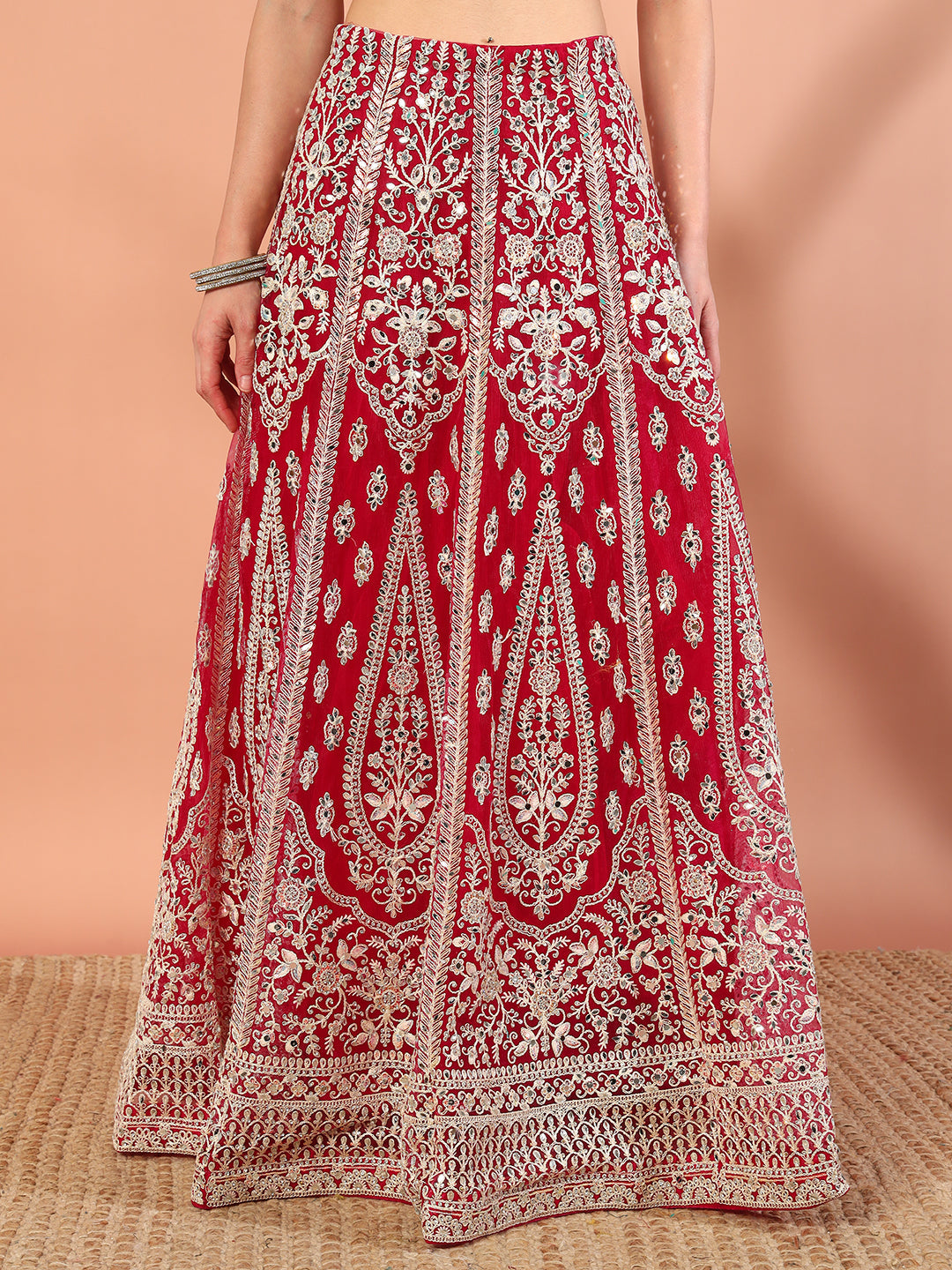 Festive Thread Embroidery & Mirror Work Tasseled Lehenga Set with Paisley Motifs