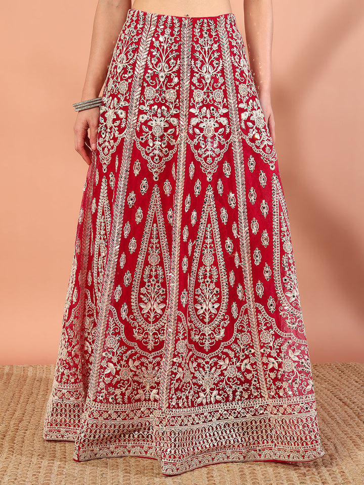 Festive Thread Embroidery & Mirror Work Tasseled Lehenga Set with Paisley Motifs