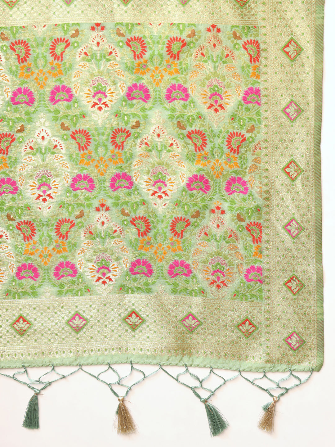Pista Green Khinkhwab Banarasi Brocade Handwoven Traditional Saree