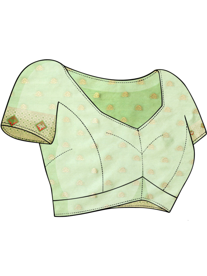 Pista Green Khinkhwab Banarasi Brocade Handwoven Traditional Saree