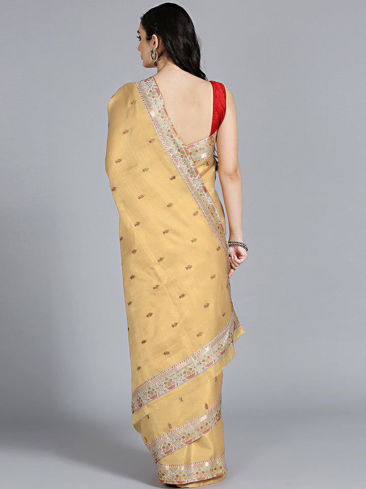 Resham Embroidered Tussar Silk Saree with Paisley Patterns