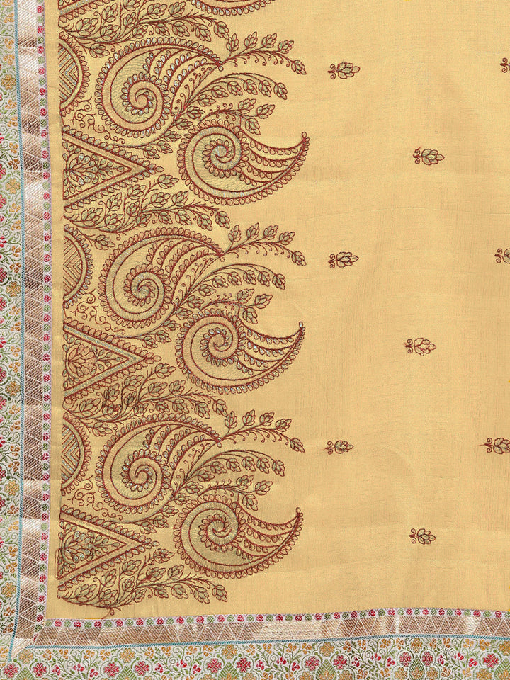 Resham Embroidered Tussar Silk Saree with Paisley Patterns