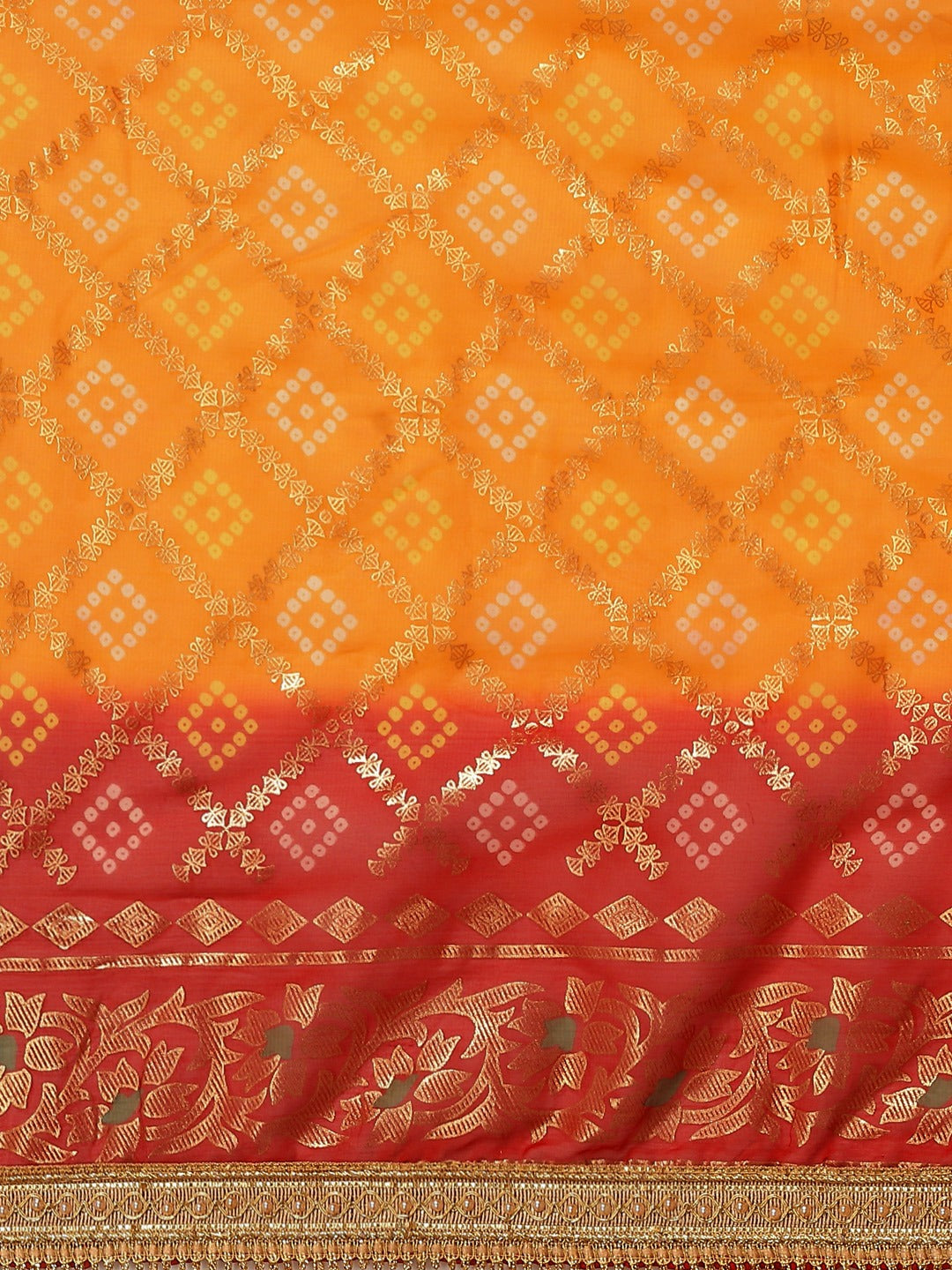 Red Ombre Bandhej Foil Printed Georgette Bridal Jaipuri Saree
