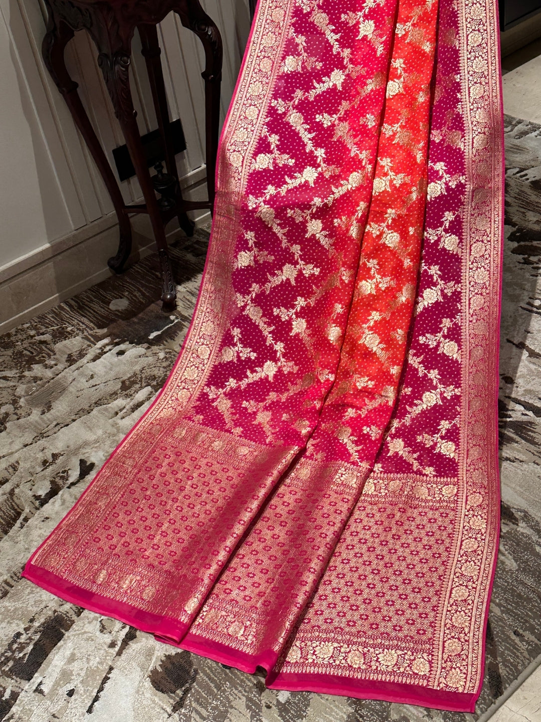 Radiant Pink Georgette Saree