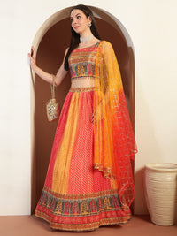 Chhabra 555 Multicolor Ombre Bandhani Lehenga with Embellished Tasseled Choli & Sequinned Dupatta