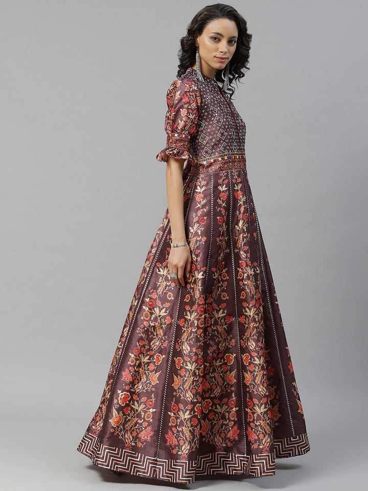 Made to Measure Bohemian Digital Printed Cocktail Embellished Gown with Net Dupatta
