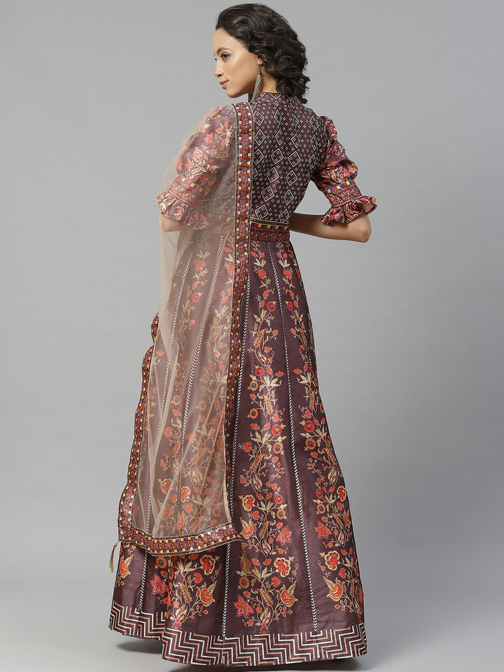 Made to Measure Bohemian Digital Printed Cocktail Embellished Gown with Net Dupatta