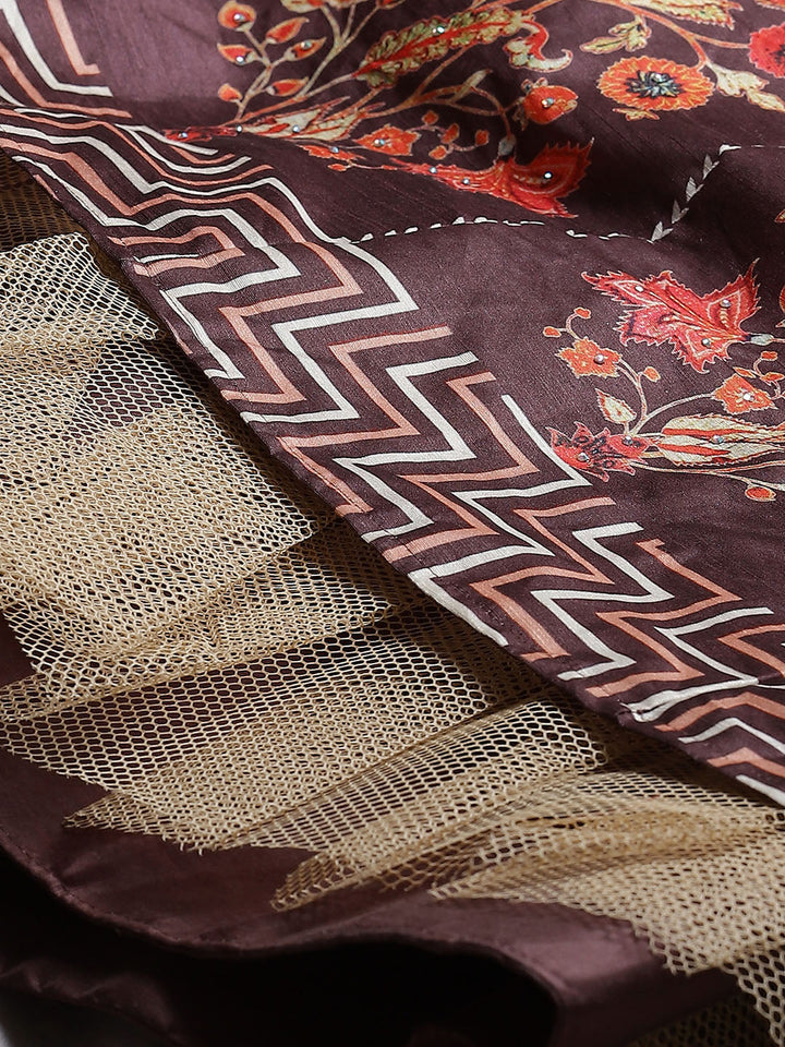 Made to Measure Bohemian Digital Printed Cocktail Embellished Gown with Net Dupatta