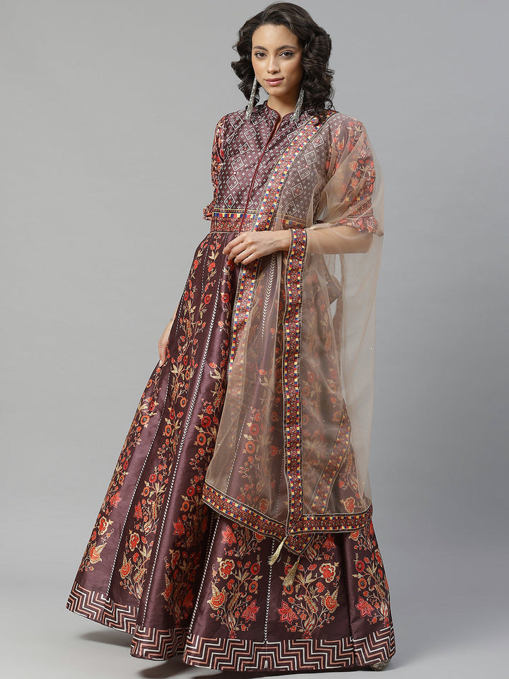 Made to Measure Bohemian Digital Printed Cocktail Embellished Gown with Net Dupatta