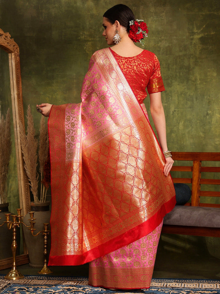 Traditional Handloom Banarasi Silk saree with Zari Woven Flowers
